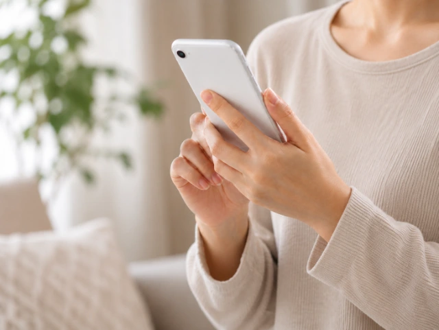 スマートフォンから事業所へ問い合わせをする様子