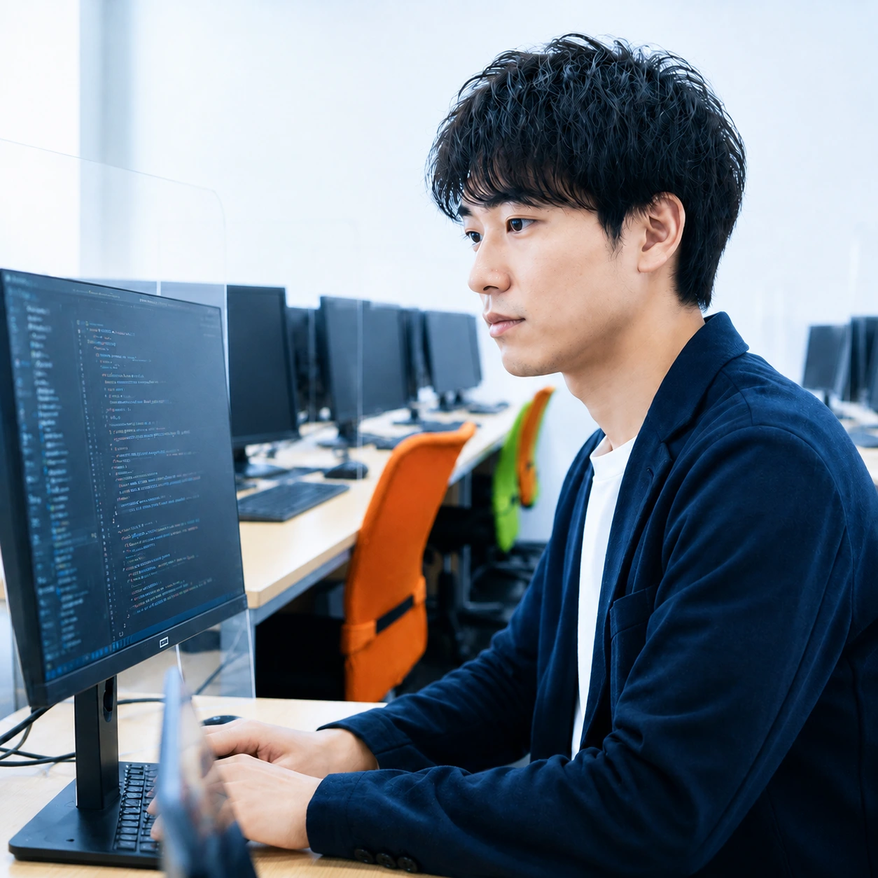 パソコンに向かって作業するスタッフ