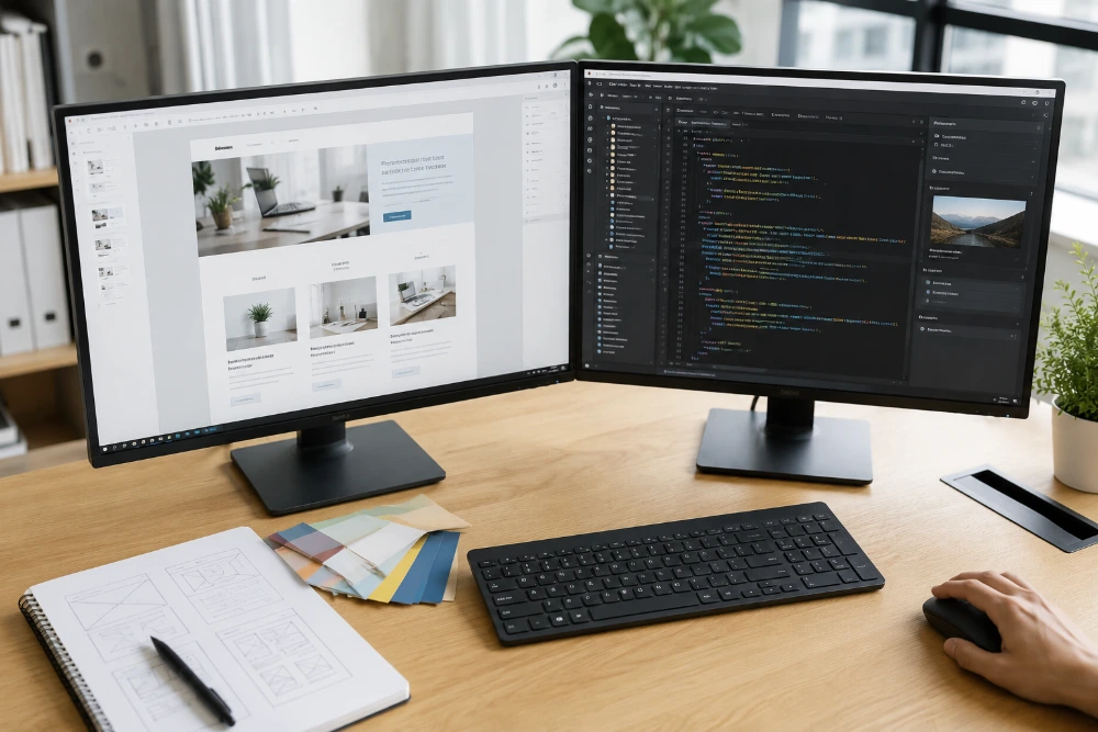 Webサイトのページを編集している作業風景